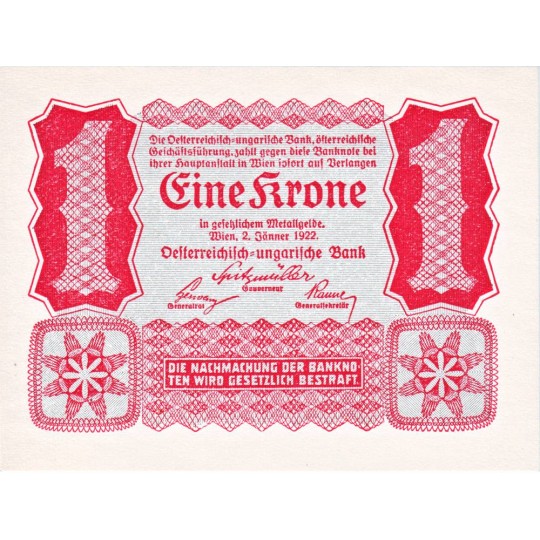 Банкнота 1 крона. 1922 год, Австрия.