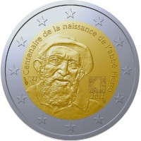 100 лет со дня рождения аббата Пьера. Монета 2 евро, 2012 год, Франция.