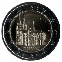 Северный Рейн-Вестфалия. 2 евро, 2011 год, Германия.