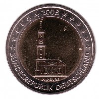 Гамбург. Монета 2 евро, 2008 год, Германия.