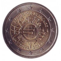 10 лет введения наличных евро. Монета 2 евро, 2012 год, Франция.