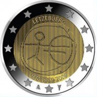 10 лет Экономическому и валютному союзу. Монета 2 евро, 2009 год, Люксембург