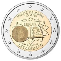 Римский договор. Монета 2 евро, 2007 год, Люксембург.