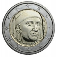 700 лет со дня рождения Джованни Боккаччо. Монета 2 евро, 2013 год, Италия.