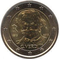 200 лет со дня рождения Джузеппе Верди. Монета 2 евро, 2013 год, Италия.
