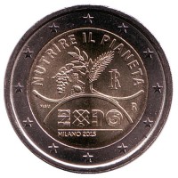 Экспо-2015 в Милане. Монета 2 евро. 2015 год, Италия.