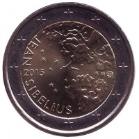 Ян Сибелиус. Монета 2 евро. 2015 год, Финляндия.