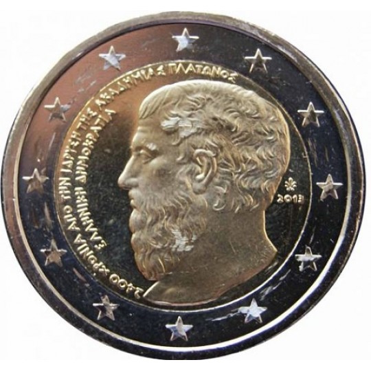 2400 лет со дня основания Академии Платона. Монета 2 евро. 2013 год, Греция.