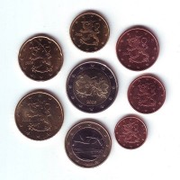 Набор монет евро (8 шт). 2008 год, Финляндия