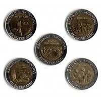 200-летие революции, набор из 5 монет. 1 песо, 2010 год, Аргентина.