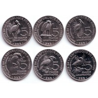 Птицы. Набор монет Бурунди (6 шт.). 5 франков, 2014 год.