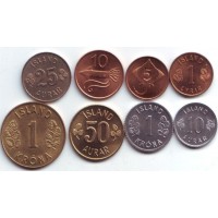 Набор монет Исландии (8 шт.). 1958-1981 гг., Исландия.