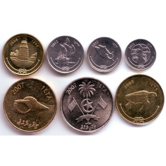 Набор монет (7 шт.). 2007-2012 гг., Мальдивы.