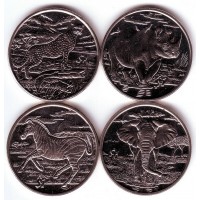 Набор монет (4 шт.) "Животные: зебра, носорог, гепард, слон". 1 доллар, 2007 год, Сьерра-Леоне.